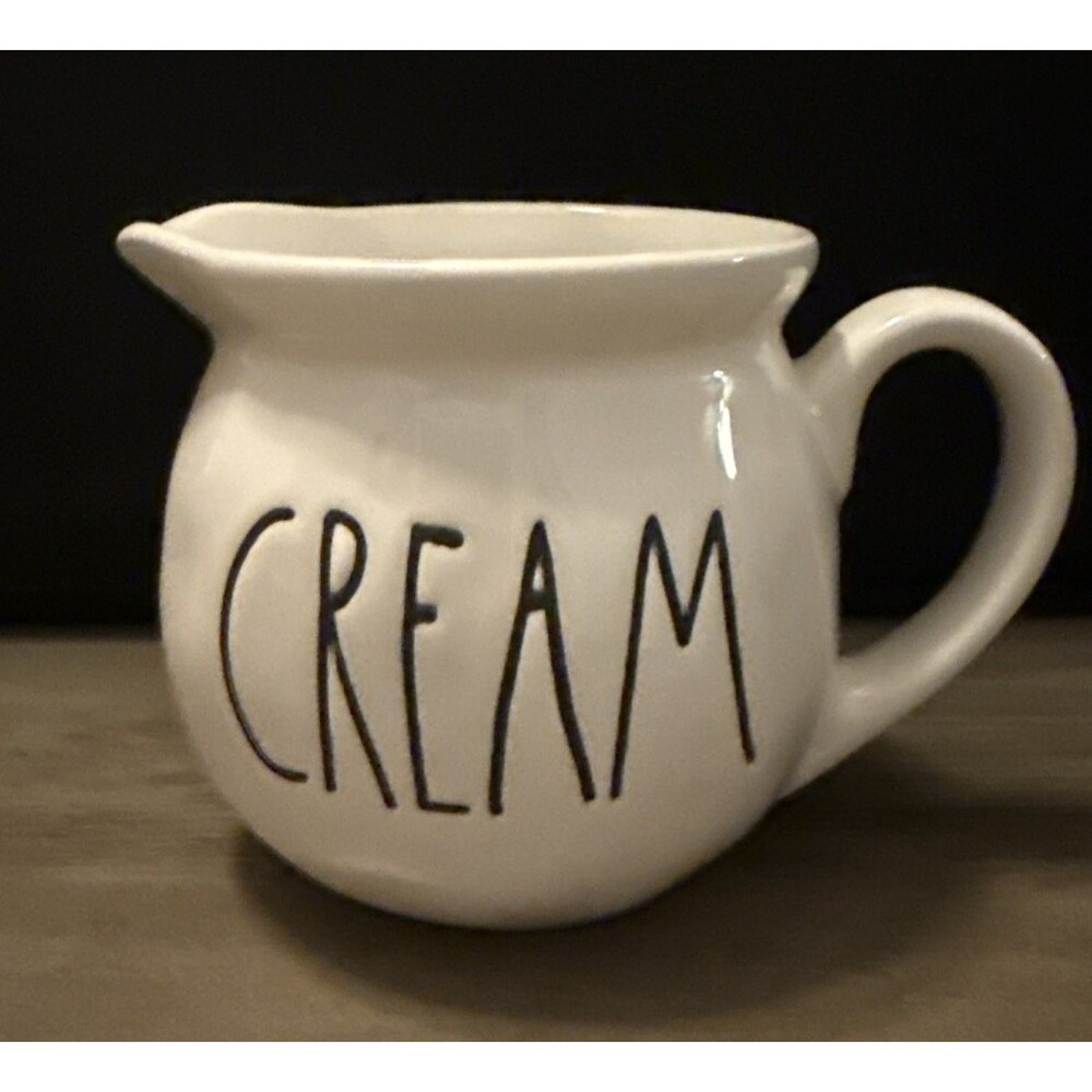 Rae Dunn Artisan Collection Ceramic CREAM Creamer Pitcher White Black 3.75"